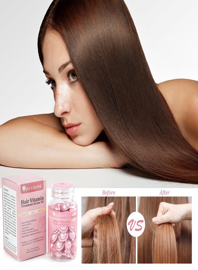 HUGROSE Hair Treatment Serum 40 Capsules, Hair Vitamins A C E Pro B5 - Hair Serum for Frizzy and Damaged Hair, Hair Oil with Rosa Rugosa Flower, Jojoba & Macadamia Seed - Leave in Conditioner for Women & Men - Image 2